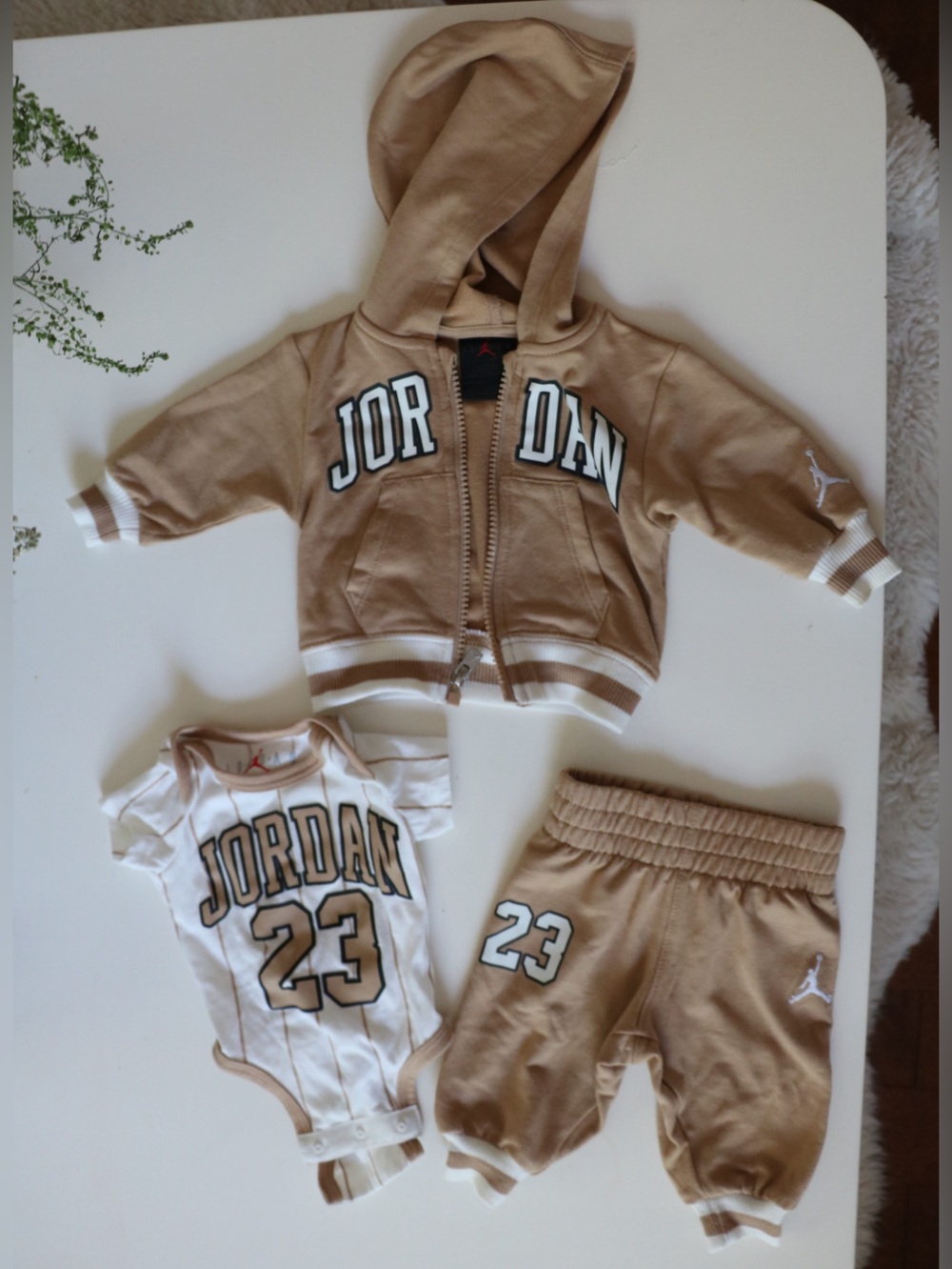 Jordan Kids Tan & White Sweatshirt Jacket and Joggers Set